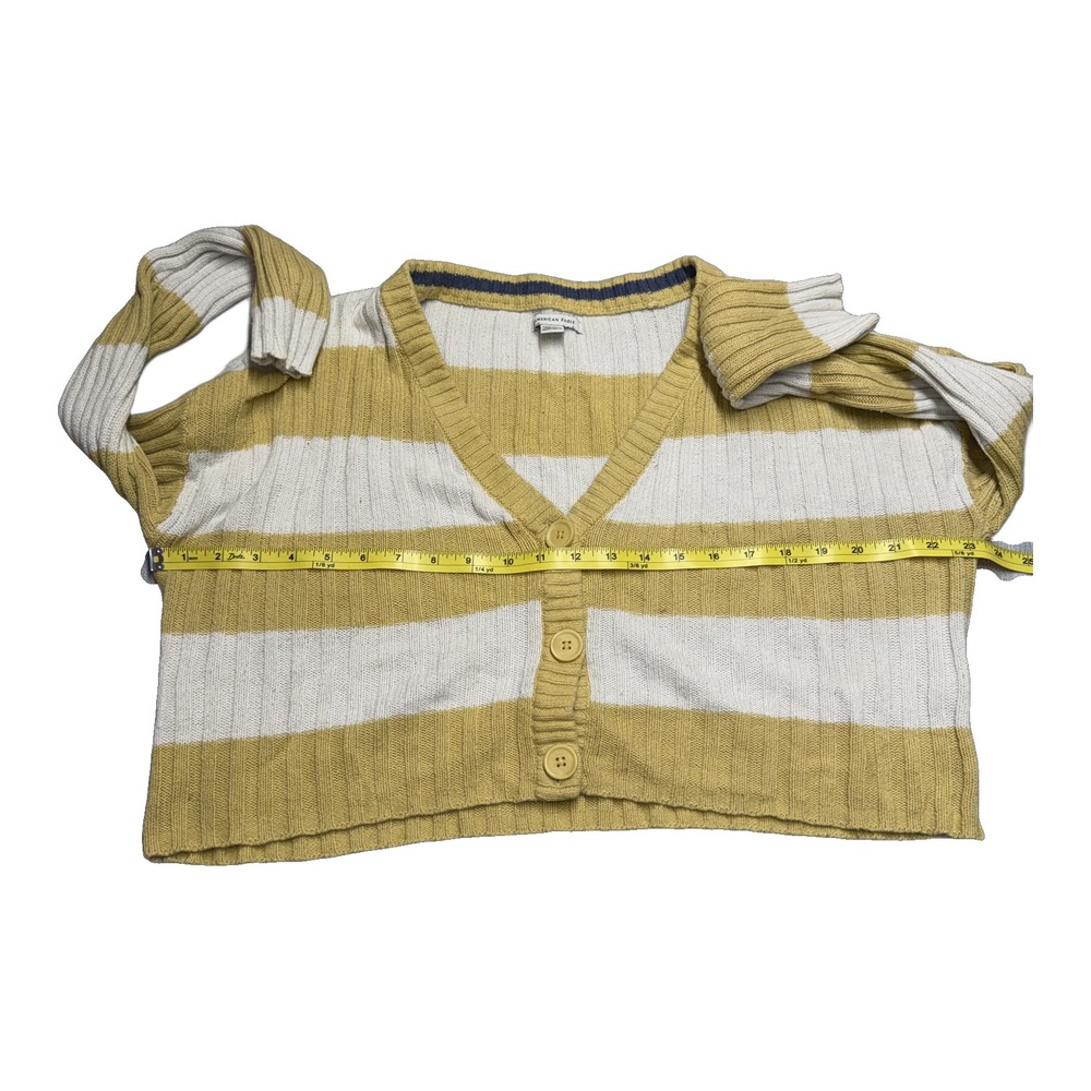 American Eagle Cropped Cardigan Womens L Yellow White Stripe - Picture 5 of 8